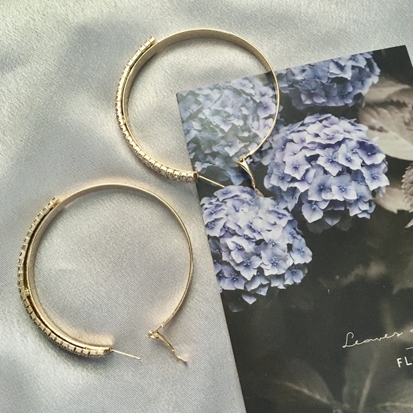 Rhinestones Triple Layer Large Gold Hoop Earrings - Picture 4 of 7